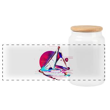 Oldschool Sailboat Drawing - Panoramic Cookie Jar with Wooden Lid - white - Front