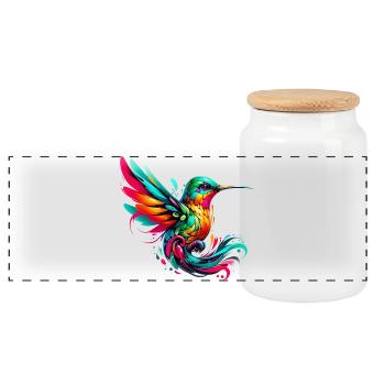 Hummingbird - Panoramic Cookie Jar with Wooden Lid - white - Front