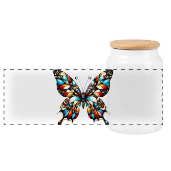 Butterfly - Panoramic Cookie Jar with Wooden Lid - white - Front