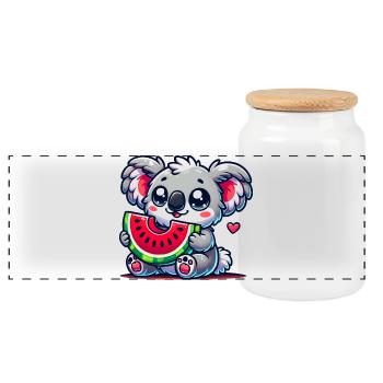 L’adorable koala déguste un morceau de pastèque - Boîte à biscuits avec couvercle en bois - blanc - Devant