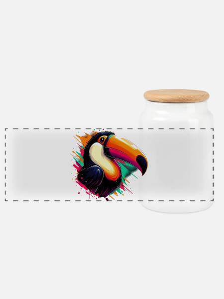 Toucan - Panoramic Cookie Jar with Wooden Lid - white