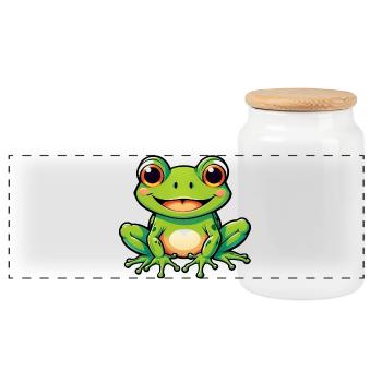 Cute Kids Cartoon Frog - Panoramic Cookie Jar with Wooden Lid - white - Front