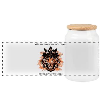 Tiger Lotus Indien - Panorama Keksdose mit Holzdeckel - Weiß - Vorne