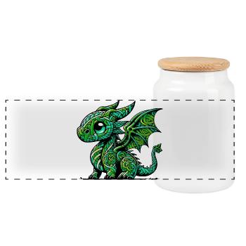 Drache - Panorama Keksdose mit Holzdeckel - Weiß - Vorne