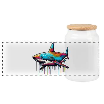 Requin - Boîte à biscuits avec couvercle en bois - blanc - Devant
