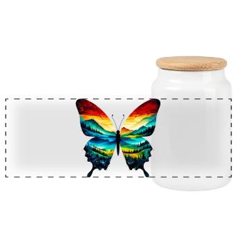 Butterfly - Panoramic Cookie Jar with Wooden Lid - white - Front