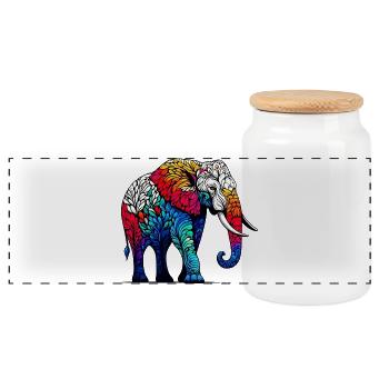 Elephant - Panoramic Cookie Jar with Wooden Lid - white - Front