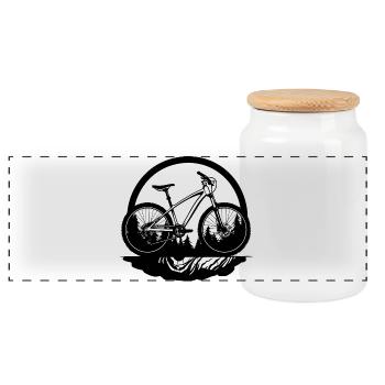 Cyclist Sketch - Panoramic Cookie Jar with Wooden Lid - white - Front
