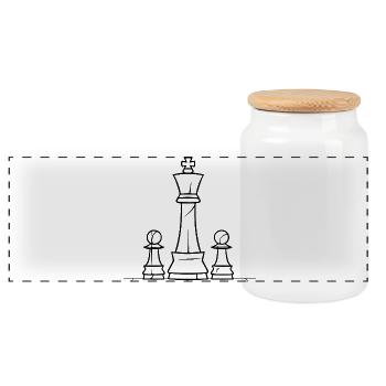 Chess Pieces Sketch - Panoramic Cookie Jar with Wooden Lid - white - Front