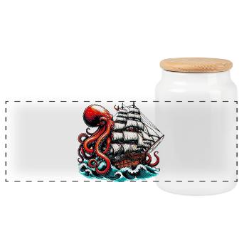 Octopus - Panoramic Cookie Jar with Wooden Lid - white - Front