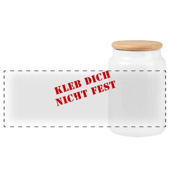 kleb dich nicht fest fang an zu denken - Panorama Keksdose mit Holzdeckel - Weiß - Vorne