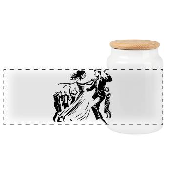 Couple de mariés - Boîte à biscuits avec couvercle en bois - blanc - Devant