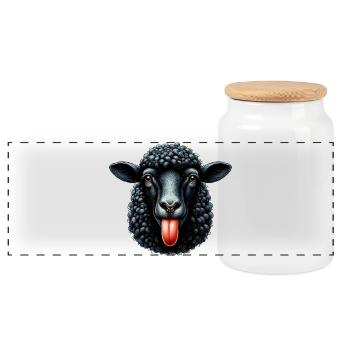 Rebellious family black sheep makes tongue - Panoramic Cookie Jar with Wooden Lid - white - Front