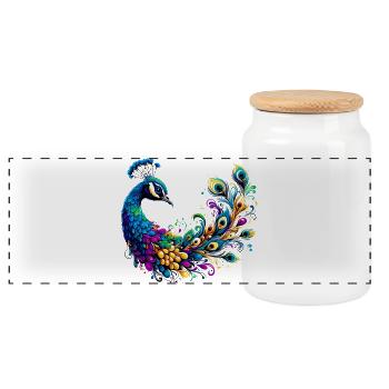 Peacock - Panoramic Cookie Jar with Wooden Lid - white - Front