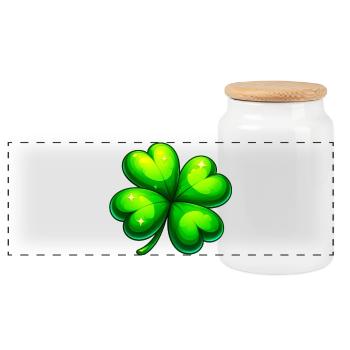 Four-leaf clover - Panoramic Cookie Jar with Wooden Lid - white - Front