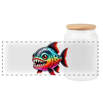 Piranha - Boîte à biscuits avec couvercle en bois - blanc - Devant