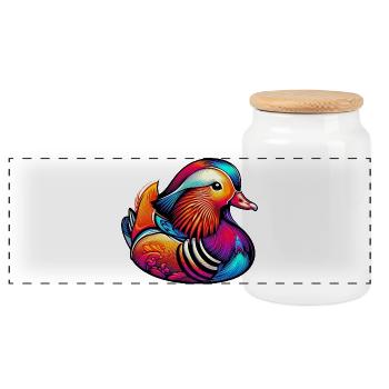 Mandarin duck - Panoramic Cookie Jar with Wooden Lid - white - Front