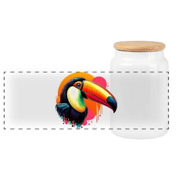 Toucan - Panoramic Cookie Jar with Wooden Lid - white - Front
