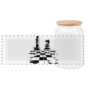 Schach Dame und König Zeichnung - Panorama Keksdose mit Holzdeckel - Weiß - Vorne