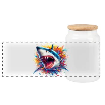 Shark - Panoramic Cookie Jar with Wooden Lid - white - Front