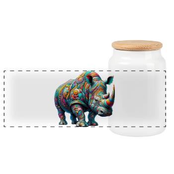 Rhinoceros - Panoramic Cookie Jar with Wooden Lid - white - Front