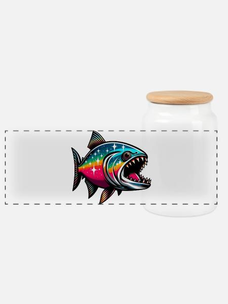 Piranha - Panorama Keksdose mit Holzdeckel - Weiß