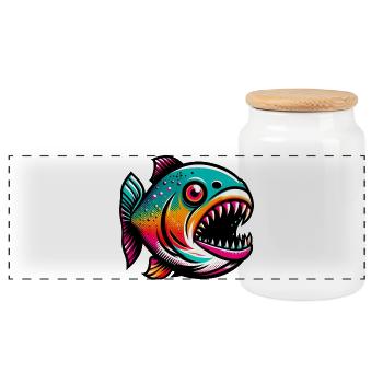 Piranha - Boîte à biscuits avec couvercle en bois - blanc - Devant