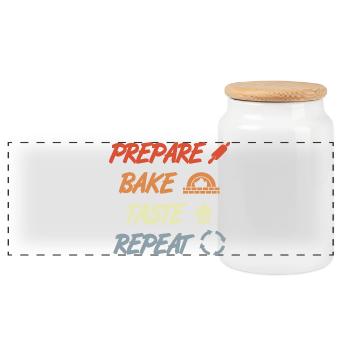 Prepare Bake Taste Repeat - Panoramic Cookie Jar with Wooden Lid - white - Front