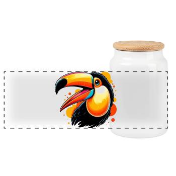 Toucan - Panoramic Cookie Jar with Wooden Lid - white - Front