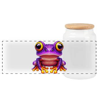 Frog - Panoramic Cookie Jar with Wooden Lid - white - Front