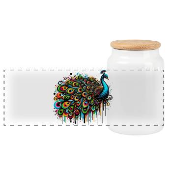 Peacock - Panoramic Cookie Jar with Wooden Lid - white - Front