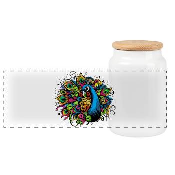 Peacock - Panoramic Cookie Jar with Wooden Lid - white - Front
