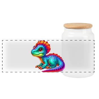 Dinosaur - Panoramic Cookie Jar with Wooden Lid - white - Front