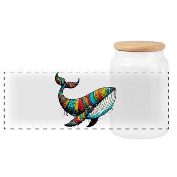 Whale - Panoramic Cookie Jar with Wooden Lid - white - Front