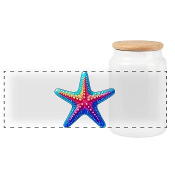Starfish - Panoramic Cookie Jar with Wooden Lid - white - Front