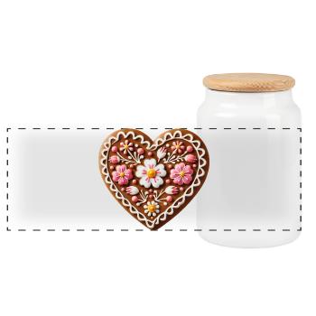 Cœur en pain d’épices : Tradition sucrée et amour combinés - Boîte à biscuits avec couvercle en bois - blanc - Devant