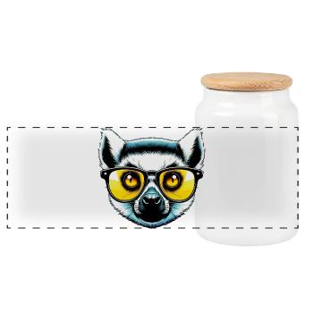 Lémurien avec lunettes de soleil - Boîte à biscuits avec couvercle en bois - blanc - Devant