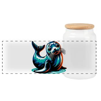 Seal - Panoramic Cookie Jar with Wooden Lid - white - Front