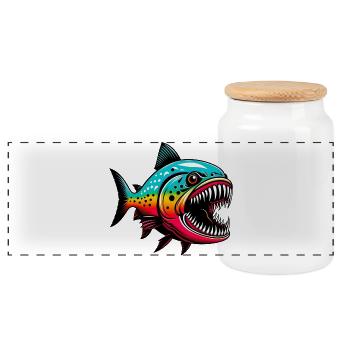 Piranha - Panoramic Cookie Jar with Wooden Lid - white - Front