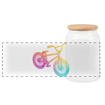 Illustration de vélo géométrique arc-en-ciel - Boîte à biscuits avec couvercle en bois - blanc - Devant