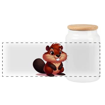Beaver - Panoramic Cookie Jar with Wooden Lid - white - Front