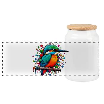 Kingfisher - Panoramic Cookie Jar with Wooden Lid - white - Front