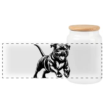 Staffordshire Bull Terrier - Panoramic Cookie Jar with Wooden Lid - white - Front