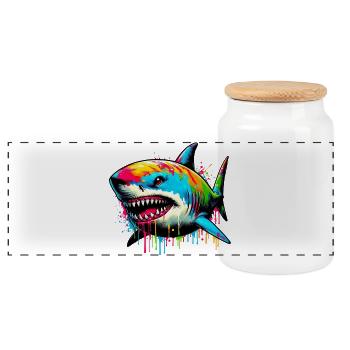 Shark - Panoramic Cookie Jar with Wooden Lid - white - Front