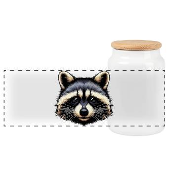 Raccoon - Panoramic Cookie Jar with Wooden Lid - white - Front