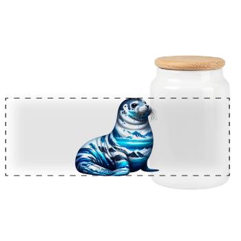Phoque - Boîte à biscuits avec couvercle en bois - blanc - Devant
