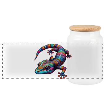 Gecko - Panorama Keksdose mit Holzdeckel - Weiß - Vorne