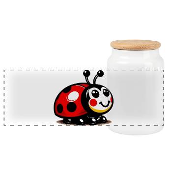 Ladybird - Panoramic Cookie Jar with Wooden Lid - white - Front
