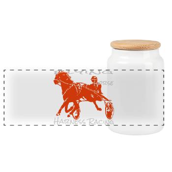Trotter trotting race - Panoramic Cookie Jar with Wooden Lid - white - Front