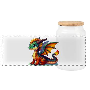 Drache - Panorama Keksdose mit Holzdeckel - Weiß - Vorne